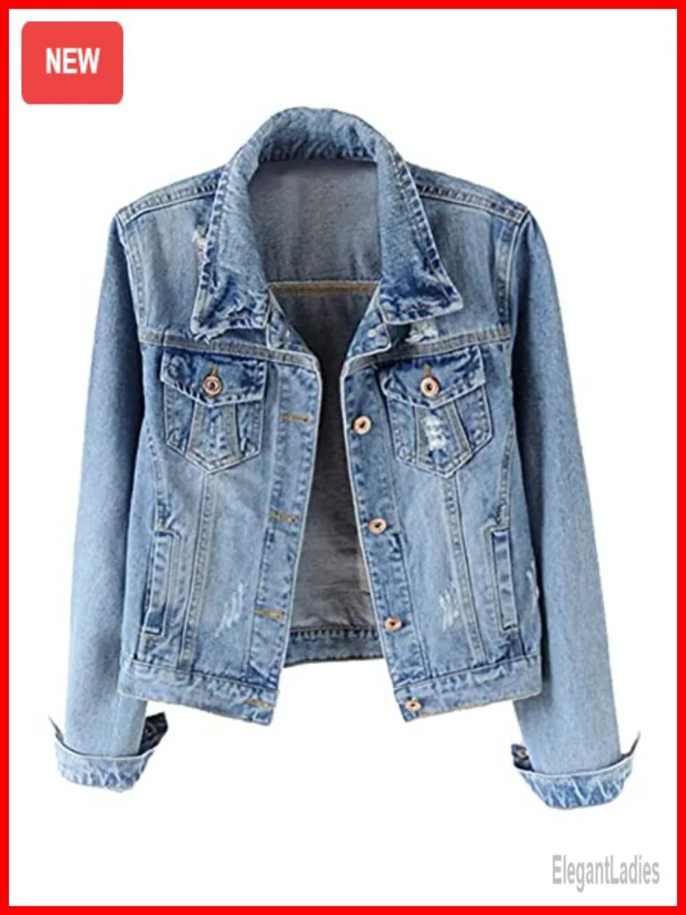 Distressed Ripped Long Sleeve Denim Jacket Women's Trucker Jean Coat